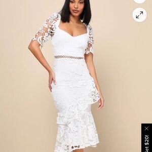 Briarwood White Lace Ruffled Midi Dress (lulus)